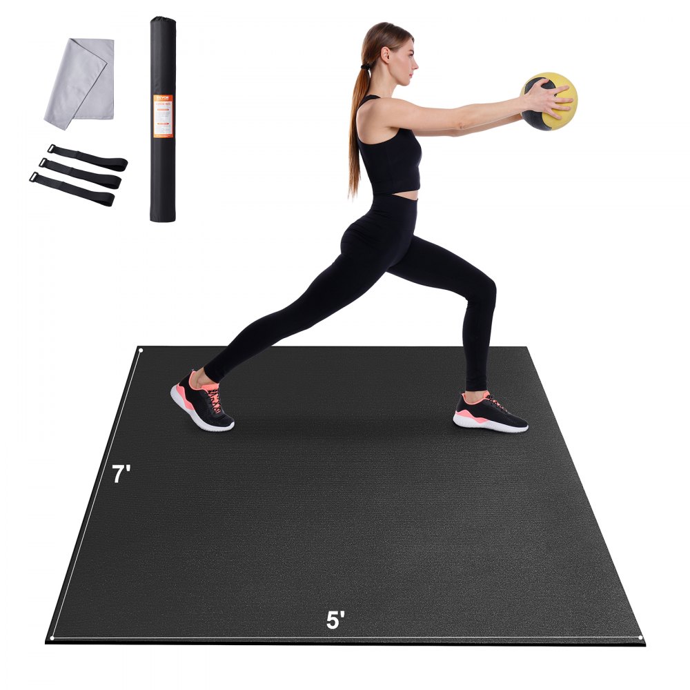 VEVOR Exercise Mat, Non Slip High Density Premium Yoga Mat, Exercise Yoga Mat for Men & Women, Fitness & Exercise Mat with Bag & Carry Strap, for All Types of Home Yoga, Pilate & Floor Workout (7x5ft) - DXYJD5YC7YC0J4PNRV0