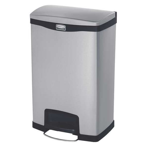 Rubbermaid Commercial 13 gal Rectangular Trash Can, Black, 18 in Dia, Step-On, Stainless Steel - 1901992