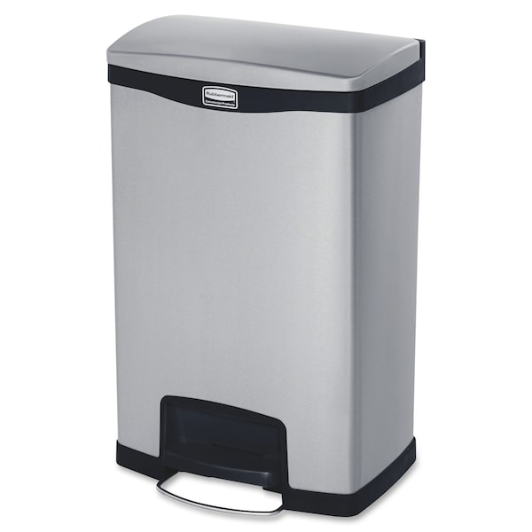Rubbermaid Commercial 13 gal Rectangular Trash Can, Black, 18 in Dia, Step-On, Stainless Steel - 1901992