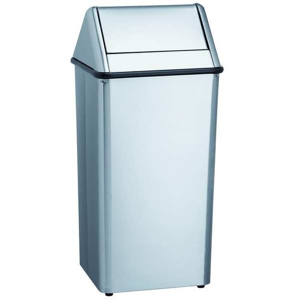 Bradley 36 gal Rectangular Waste Receptacle, Silver, 19 in Dia, Metal - 377-380000