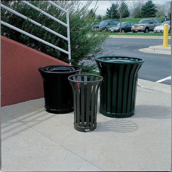 Rubbermaid Commercial 36 gal Round Trash Can, Black, 29 in Dia, Open Top, Steel, Rigid Plastic - FGMT32PLBK