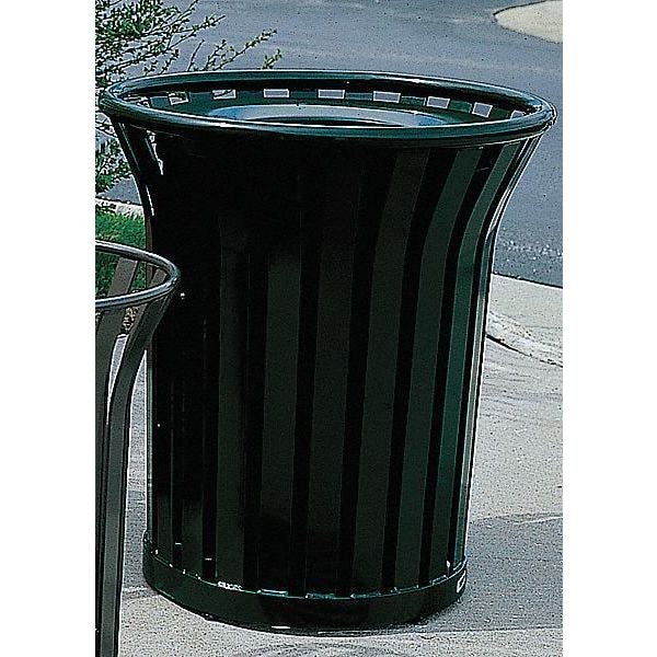Rubbermaid Commercial 36 gal Round Trash Can, Black, 29 in Dia, Open Top, Steel, Rigid Plastic - FGMT32PLBK