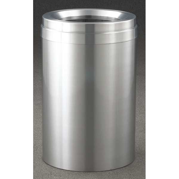 Glaro 41 gal Round Trash Can, Satin Aluminum, 20" Dia, Open Top, Aluminum - F2037-SA-SA