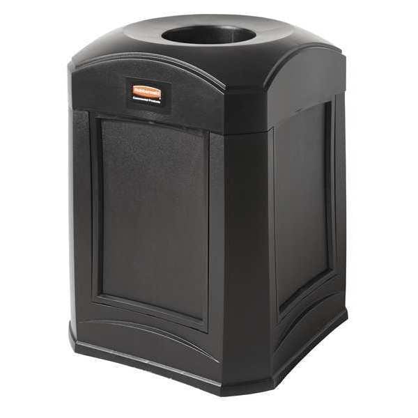 Rubbermaid Commercial 35 gal Square Trash Can, Black, 24 in Dia, Open Top, Plastic - FG9W0200BLA