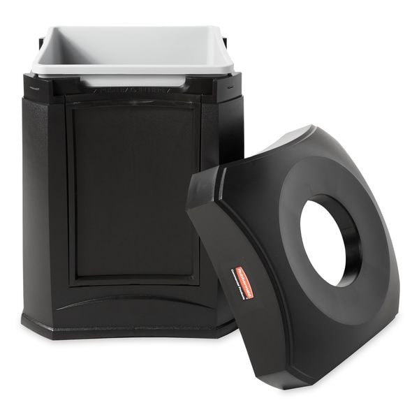 Rubbermaid Commercial 35 gal Square Trash Can, Black, 24 in Dia, Open Top, Plastic - FG9W0200BLA