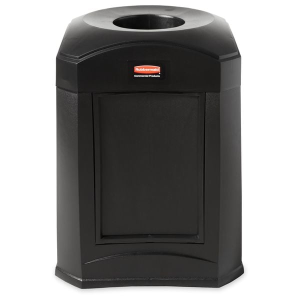 Rubbermaid Commercial 35 gal Square Trash Can, Black, 24 in Dia, Open Top, Plastic - FG9W0200BLA