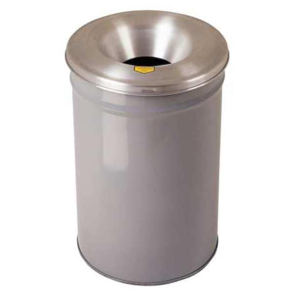 Justrite 30 gal Round Trash Can, Gray, 19 3/4 in Dia, Open Top, Aluminum - 26630G