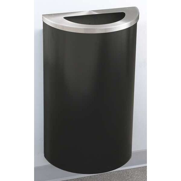 Glaro 14 gal Half-Round Trash Can, Satin Black/Satin Aluminum, 18" Dia, Open Top, Steel - 1891-BK-SA-WM189