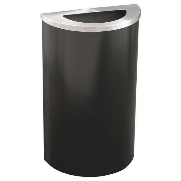 Glaro 14 gal Half-Round Trash Can, Satin Black/Satin Aluminum, 18" Dia, Open Top, Steel - 1891-BK-SA