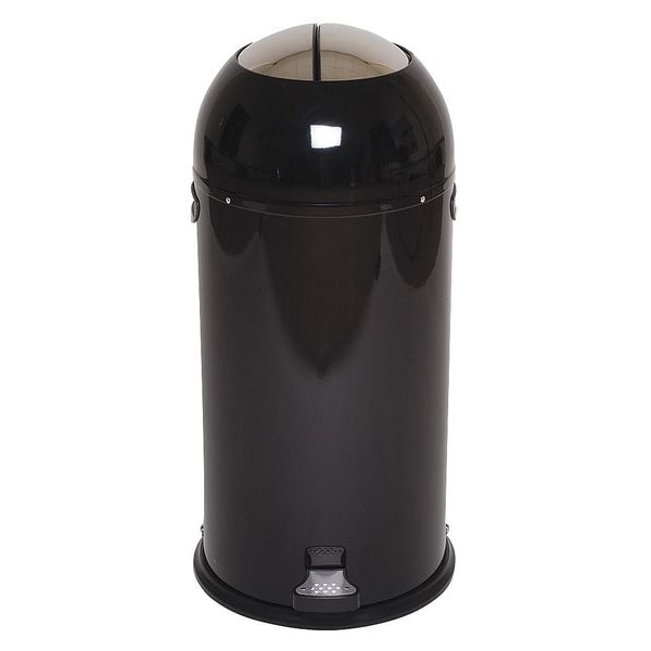 Zoro Select 10 gal Round Wastebasket, Black, 13 3/4 in Dia, Step-On, Steel - 6ZCL6