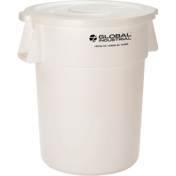 Global Industrial Plastic Trash Can with Lid, 55 Gallon White - 240464WHCL