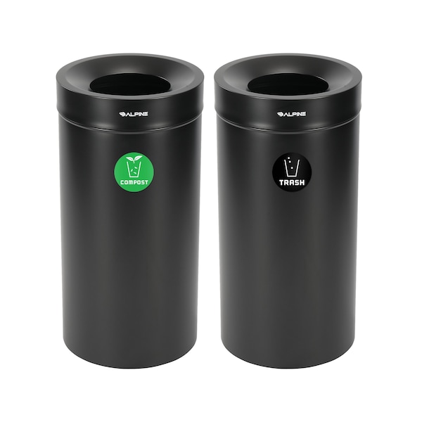 Alpine Industries 54 Gallon 2-StreamStainless Steel Compost Bin and Trash Can Black - ALP475-27-BLK-CO-T