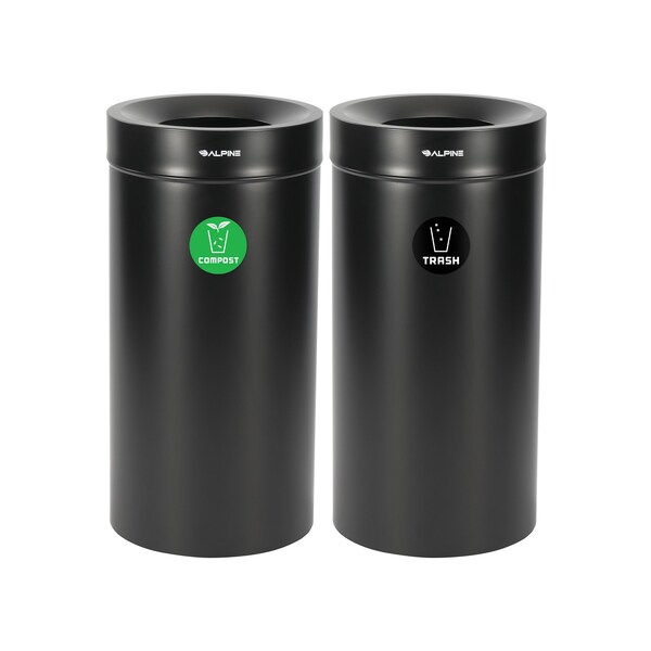 Alpine Industries 54 Gallon 2-StreamStainless Steel Compost Bin and Trash Can Black - ALP475-27-BLK-CO-T