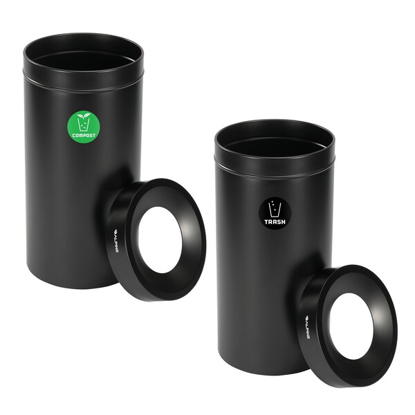 Alpine Industries 54 Gallon 2-StreamStainless Steel Compost Bin and Trash Can Black - ALP475-27-BLK-CO-T