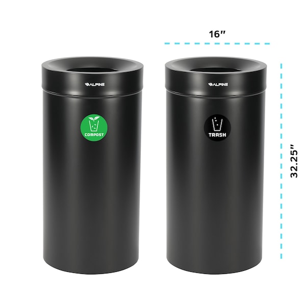 Alpine Industries 54 Gallon 2-StreamStainless Steel Compost Bin and Trash Can Black - ALP475-27-BLK-CO-T