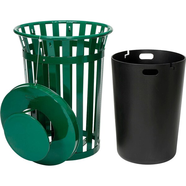 Global Industrial Round Slatted Trash Can, Green, Steel - 260804GN