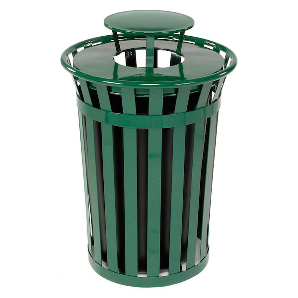 Global Industrial Round Slatted Trash Can, Green, Steel - 260804GN