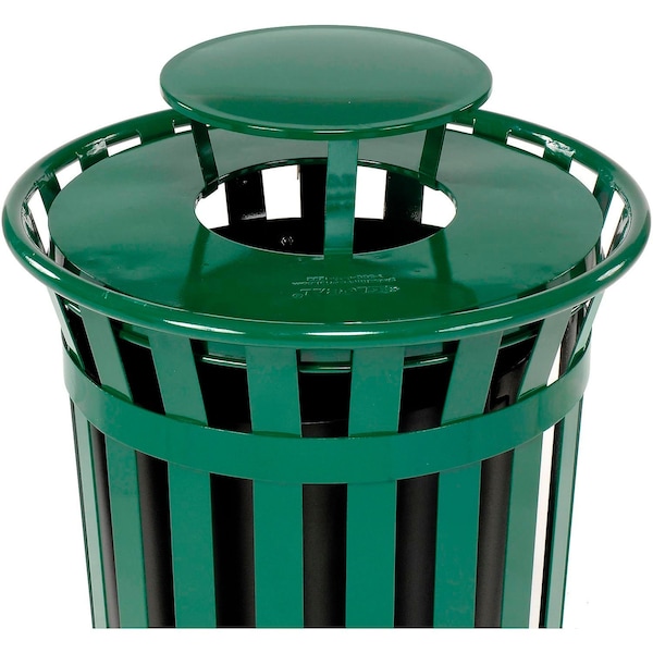 Global Industrial Round Slatted Trash Can, Green, Steel - 260804GN