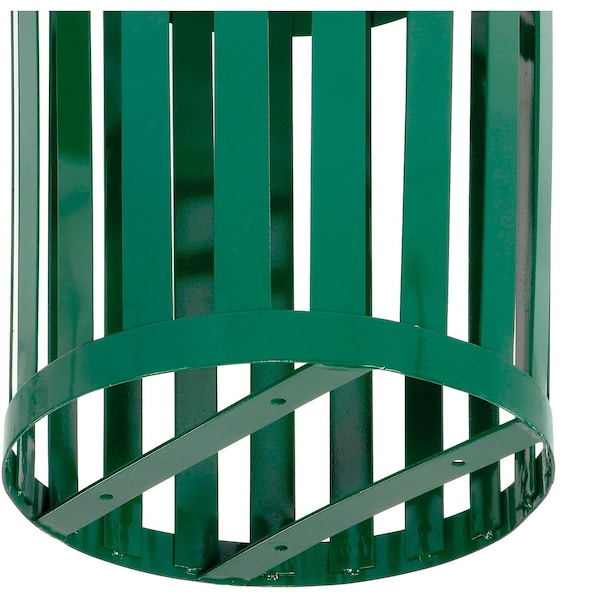 Global Industrial Round Slatted Trash Can, Green, Steel - 260804GN