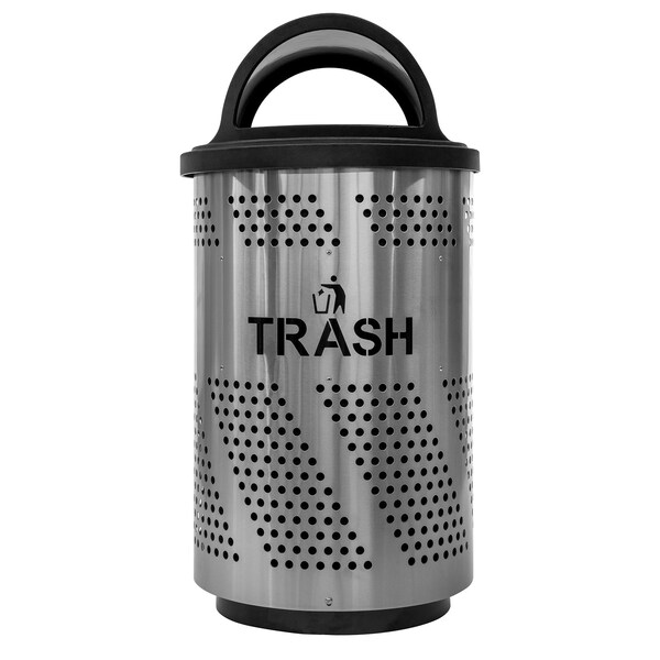 Ex-Cell Kaiser Arena-Perforated Outdoor 51-Gal. Trash Receptacle, Stainless Steel - ARENA-X51 T SS/BLK