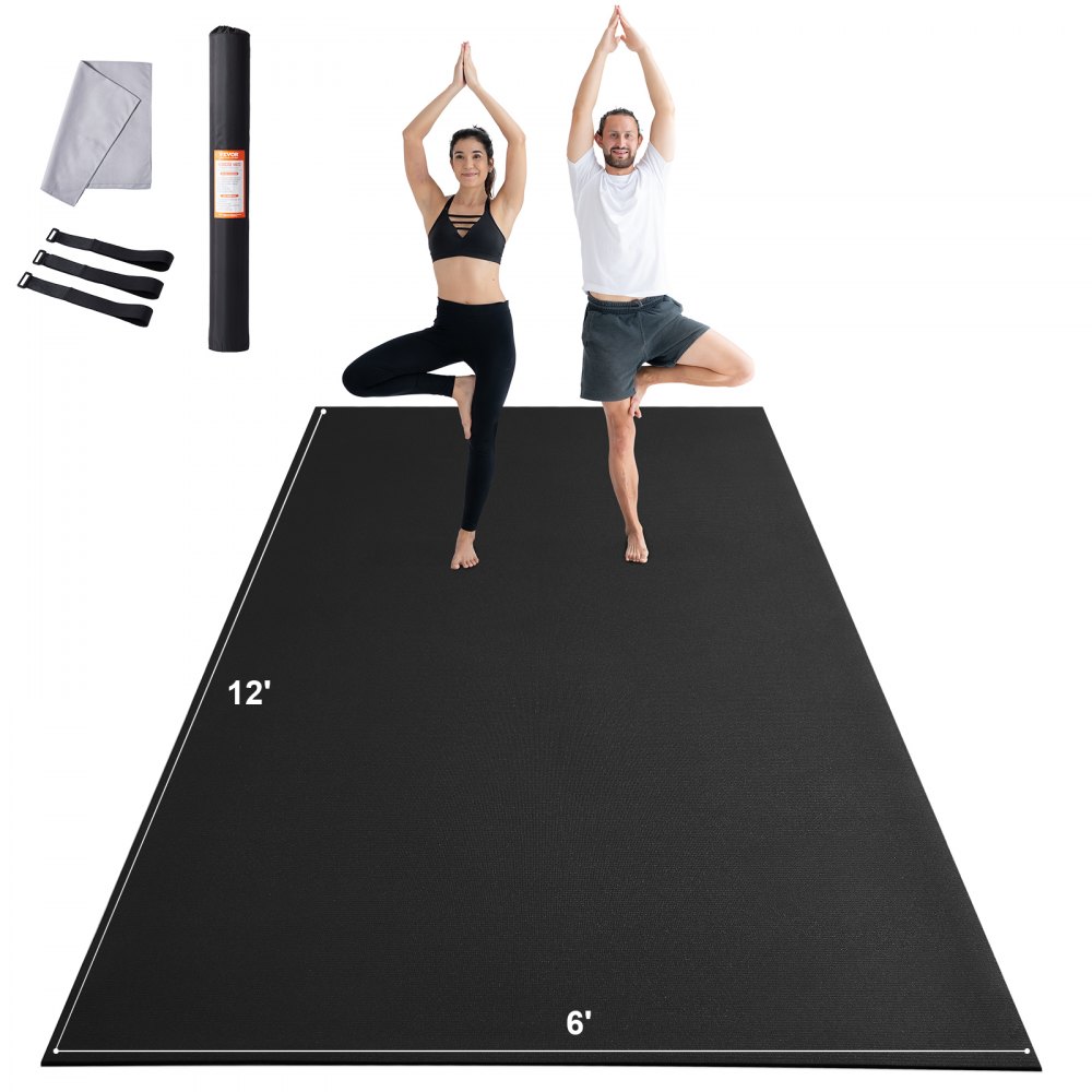 VEVOR Exercise Mat, Non Slip High Density Premium Yoga Mat, Exercise Yoga Mat for Men Women, Fitness & Exercise Mat with Bag & Carry Strap, for All Types of Home Yoga, Pilate & Floor Workout (12x6ft) - DXYJD6YC12YCNHT5EV0