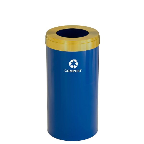 Glaro 16 gal Trash Can, Blue/Satin Brass - W-1532BL-BE-W6RL