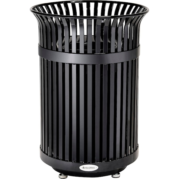 Global Industrial Outdoor Heavy-Duty Slatted Steel Trash Can, 36 Gallon, 39inH, Black - 641629BK