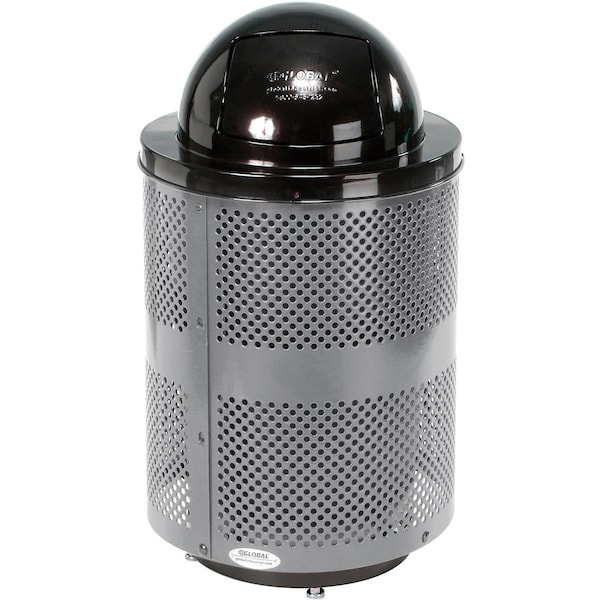 Global Industrial Outdoor Perforated Steel Trash Can With Dome Lid & Base, 36 Gallon, Gray - 261949GYD