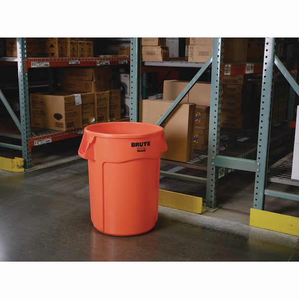 Rubbermaid Commercial 44 gal Round Cylinder Trash Can, Orange, Open Top, Plastic - 2119307