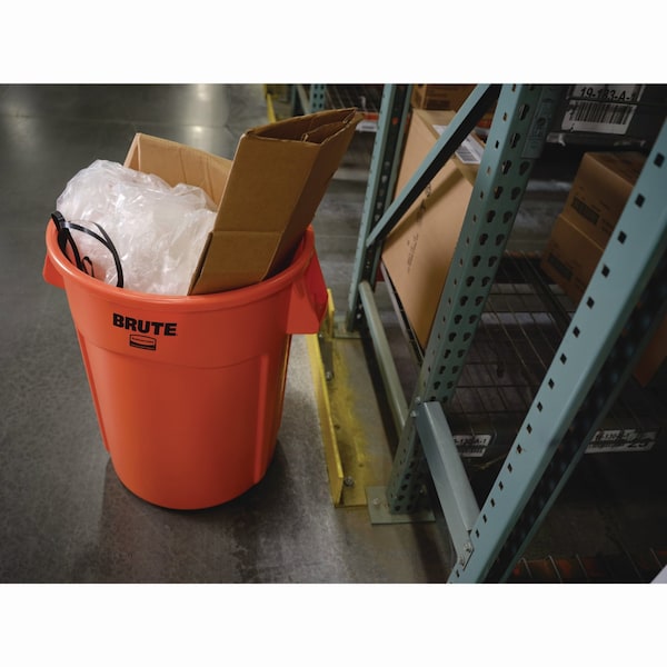 Rubbermaid Commercial 44 gal Round Cylinder Trash Can, Orange, Open Top, Plastic - 2119307