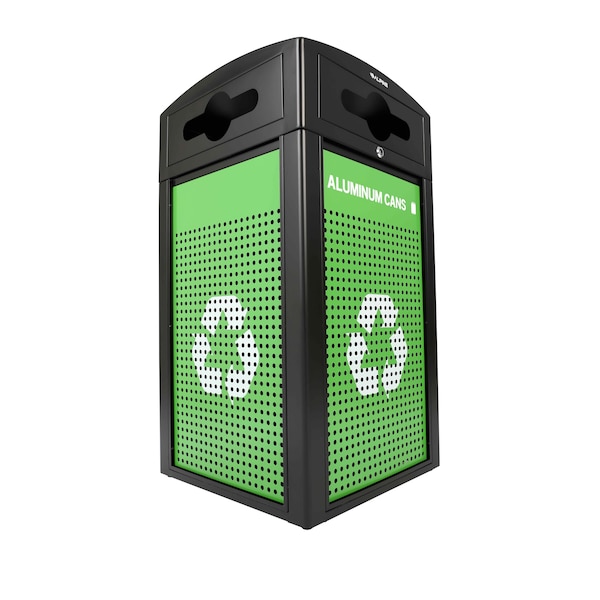 Alpine Industries 80 Gal. All-Weather Outdoor Grey Stone Panel Trash Can and Steel Recycling Bin Combo Station - ALP471-40-GYGC-MK