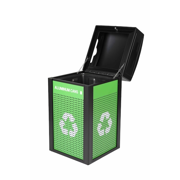 Alpine Industries 80 Gal. All-Weather Outdoor Grey Stone Panel Trash Can and Steel Recycling Bin Combo Station - ALP471-40-GYGC-MK