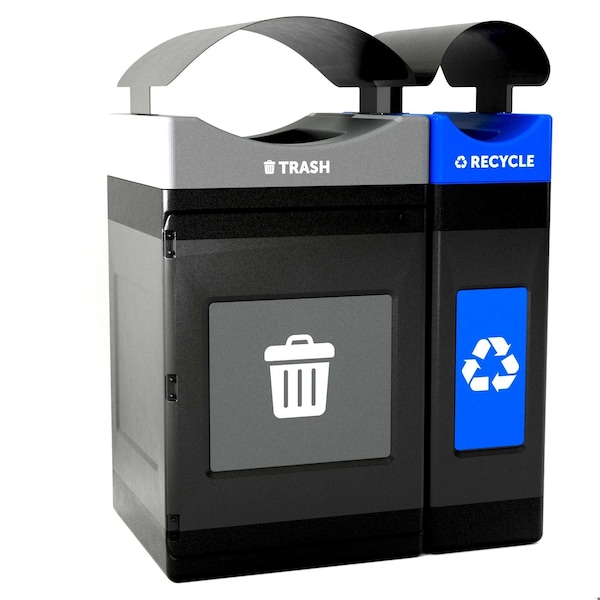 Commercial Zone Products 1 x 55 Gal. and 1 x 30 Gal. units Square, Rectangular Waste Container, Black w/ two lid colors - 787204MSA