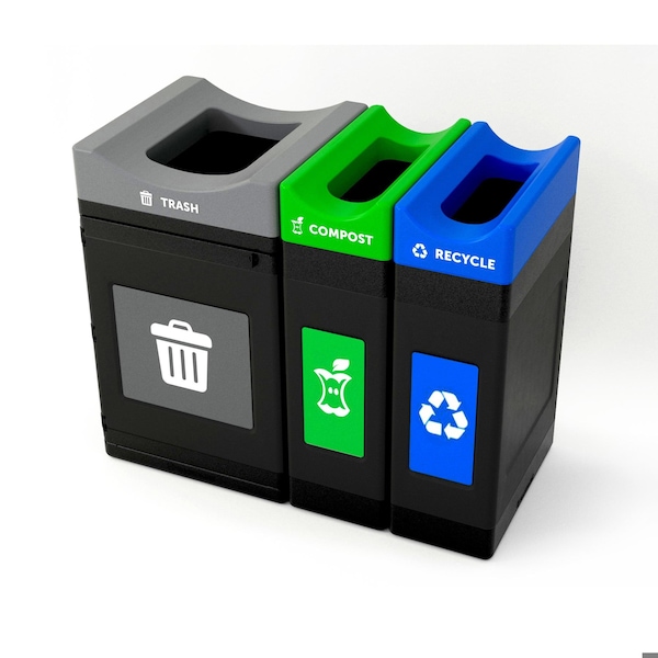 Commercial Zone Products 1 x 55 gal 2 x 30 gal narrow units Square, Rectangular Waste Container, Black w/ three lid colors - 787303MSA