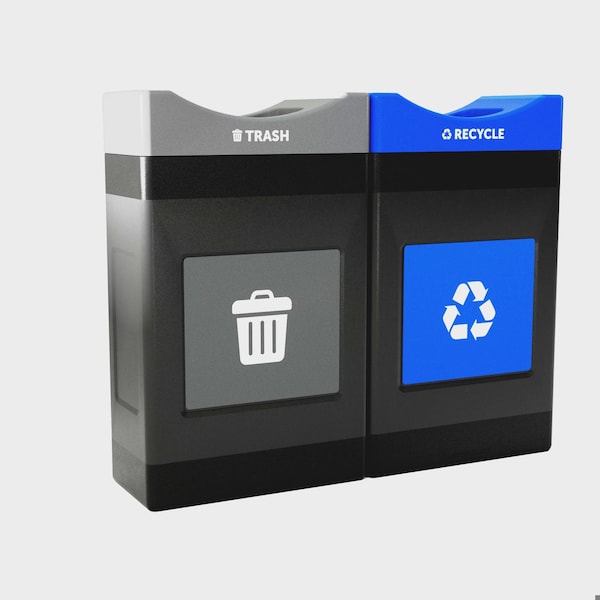 Commercial Zone Products 2 x 30 Gal. mulit-stream shallow units Shallow Waste Container, Black w/ two lid colors, Open Top - 787207MSA