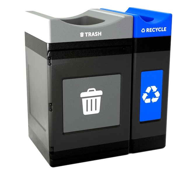 Commercial Zone Products 1 x 55 Gal. and 1 x 30 Gal. units Square, Rectangular Waste Container, Black w/ two lid colors - 787203MSA