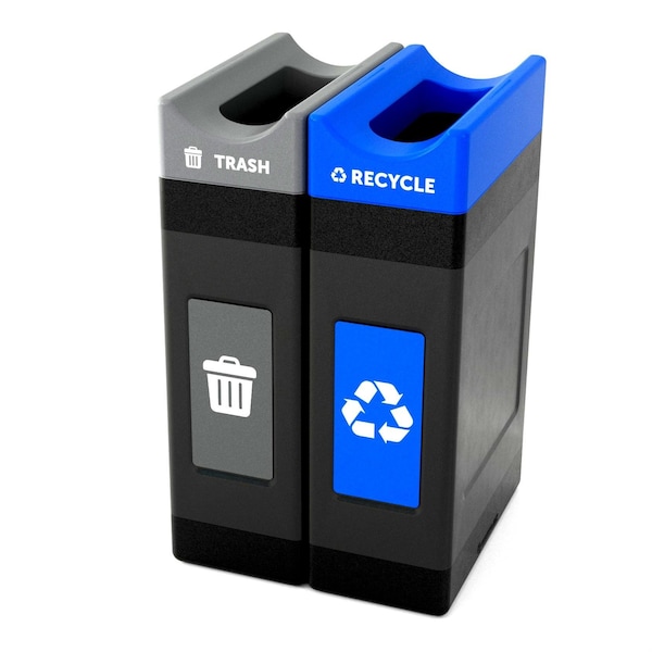 Commercial Zone Products 2 x 30 gal units Shallow Waste Container, Black w/ two lid colors, Open Top, Polyethylene - 787205MSA