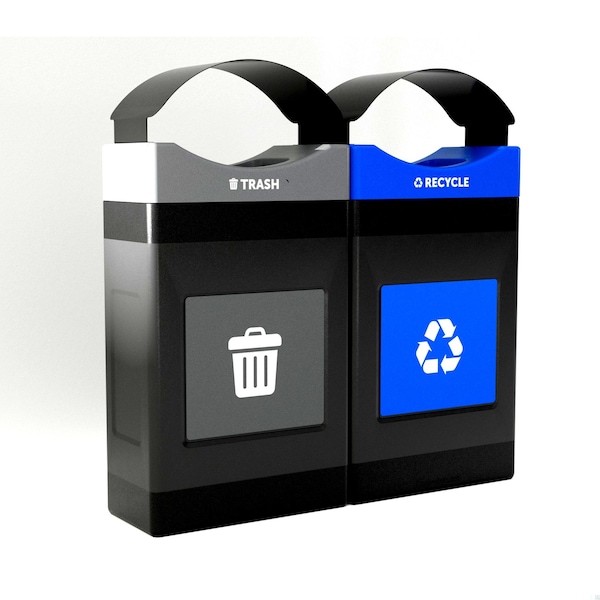 Commercial Zone Products 2 x 30 Gal. mulit-stream shallow units Shallow Waste Container, Black w/ two lid colors, Canopy - 787208MSA