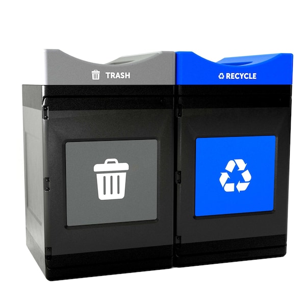 Commercial Zone Products 2 x 55 Gal. units Square Waste Container, Black w/ two lid colors, Open Top, Polyethylene - 787201MSA