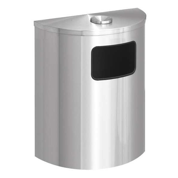 Glaro 24 gal Half-Round Trash Can, Satin Aluminum, 24 in Dia, Aluminum - 2494-SA-SA