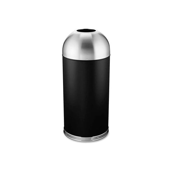 Sp Richards Genuine Joe Stainless Steel Round Dome Top Trash Can W/Galvanized Liner, 15 Gallon, Black/Silver - GJO58896