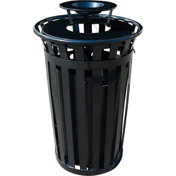 Global Industrial Outdoor Slatted Steel Trash Can w/ Ashtray Lid & Access Door, 36 Gal., Black - 641633BK