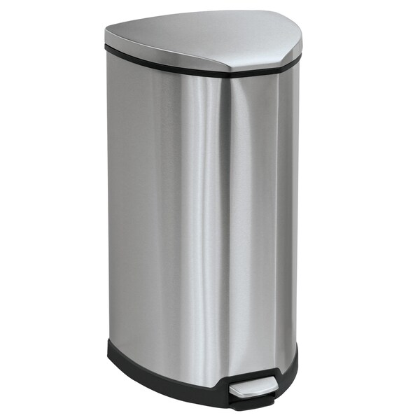 Safco 10 gal Triangular Trash Can, Stainless Steel, Top Door, Steel - 9687SS