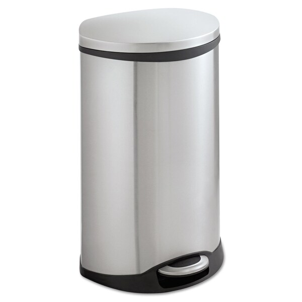 Safco 125 gal Oval-Round Cylinder Trash Can, Stainless Steel, Top Door, Steel - 9903SS