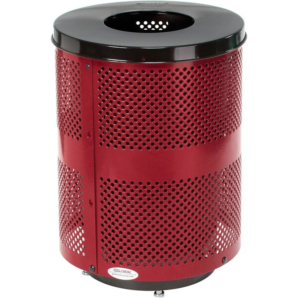 Global Industrial Outdoor Perforated Steel Trash Can With Flat Lid & Base, 36 Gallon, Red - 261925RDD