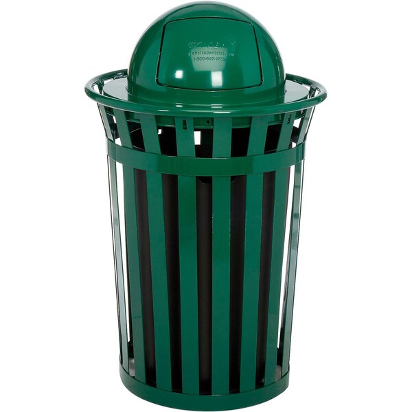 Global Industrial Outdoor Slatted Steel Trash Can With Dome Lid, 36 Gallon, Green - 261944GN