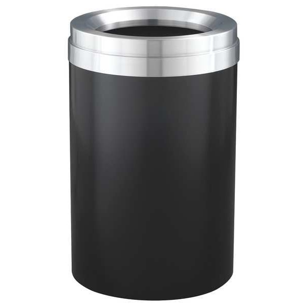 Glaro 41 gal Round Trash Can, Satin Black/Satin Aluminum, 20" Dia, Open Top, Steel - F2037-BK-SA