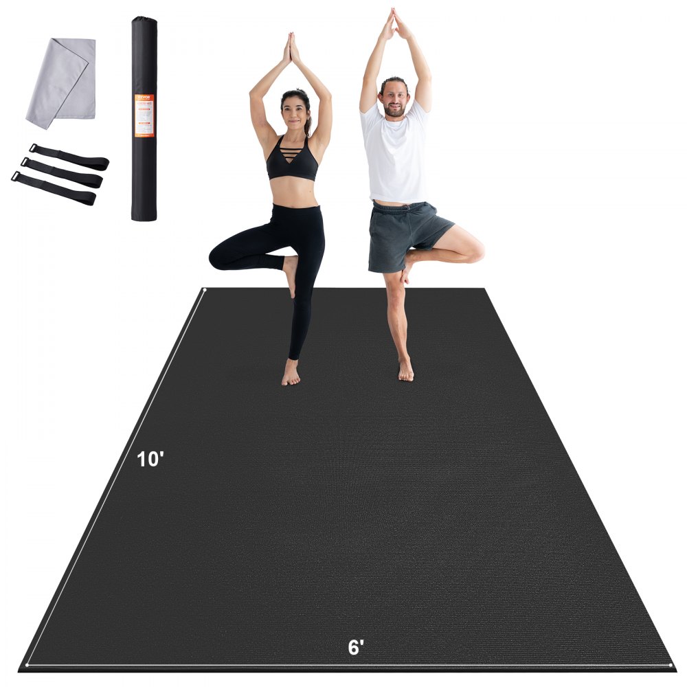 VEVOR Exercise Mat, Non Slip High Density Premium Yoga Mat, Exercise Yoga Mat for Men Women, Fitness & Exercise Mat with Bag & Carry Strap, for All Types of Home Yoga, Pilate & Floor Workout (10x6ft) - DXYJD6YC10YCV2K3FV0