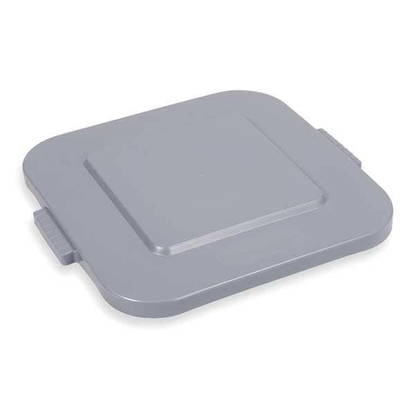 Rubbermaid Commercial 28 gal Flat Trash Can Lid, 22 in W/Dia, Gray, Resin, 0 Openings - FG352700GRAY