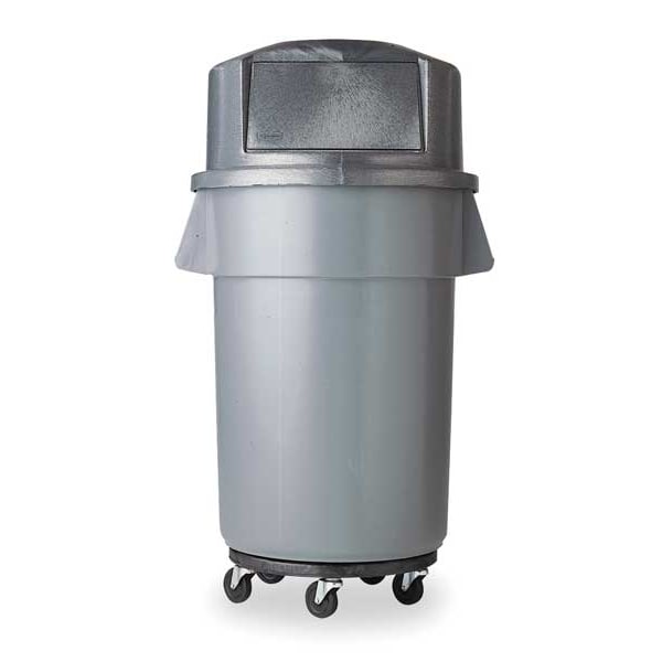Rubbermaid Commercial Brute Trash Can Top, Round, Dome with Push Door, Fits 44 gal Cans, 24 3/4 in Dia, Gray - FG264788GRAY